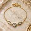 Sterling Silver Fancy Bracelet, with Sapphire Blue and White Cubic Zirconia, Polished, Golden Finish, 03.369.0007.2.10 (01 MM Thickness, 10 Inches Length)