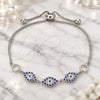 Sterling Silver Fancy Bracelet, with Sapphire Blue and White Cubic Zirconia, Polished, Rhodium Finish, 03.369.0008.10 (01 MM Thickness, 10 Inches Length)