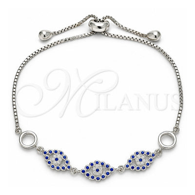 Sterling Silver Fancy Bracelet, with Sapphire Blue and White Cubic Zirconia, Polished, Rhodium Finish, 03.369.0008.10 (01 MM Thickness, 10 Inches Length)
