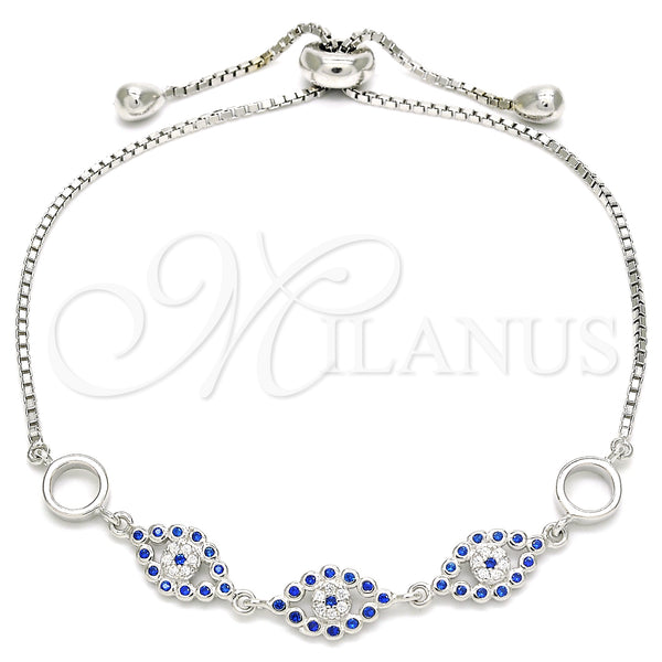 Sterling Silver Bracelet — Fancy Bracelet with Sapphire Blue and White Cubic — main product view — SKU 129804 | Plata 925 brazalete — elegante Bracelet with Sapphire Blue and blanco Cubic — SKU 129804