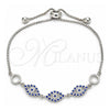Sterling Silver Fancy Bracelet, with Sapphire Blue and White Cubic Zirconia, Polished, Rhodium Finish, 03.369.0008.10 (01 MM Thickness, 10 Inches Length)