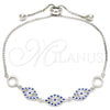 Sterling Silver Fancy Bracelet, with Sapphire Blue and White Cubic Zirconia, Polished, Rhodium Finish, 03.369.0008.10 (01 MM Thickness, 10 Inches Length)