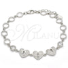 Sterling Silver Fancy Bracelet, Heart and Lock Design, with White Cubic Zirconia, Polished, Rhodium Finish, 03.369.0009.07 (06 MM Thickness, 7 Inches Length)