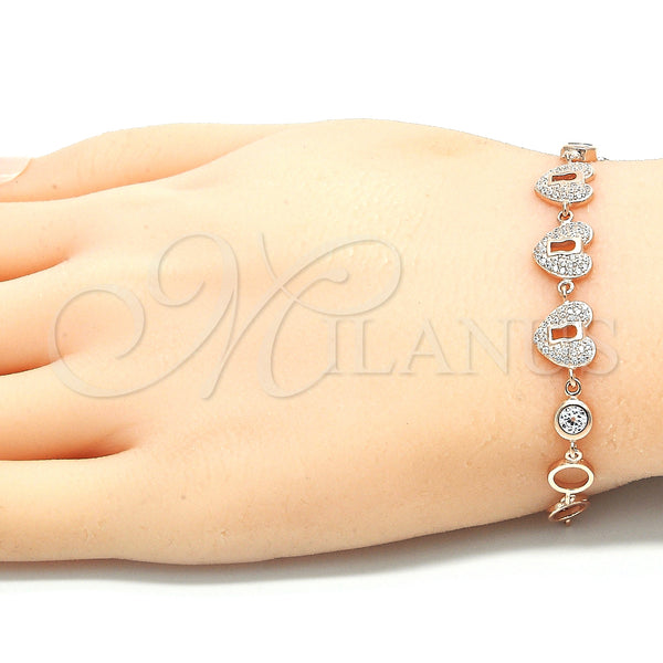 Sterling Silver Bracelet — Fancy Bracelet Heart and Lock Design with White — alternate product view — SKU 129808 | Plata 925 brazalete — elegante Bracelet corazón and Lock diseño with blanco — SKU 129808