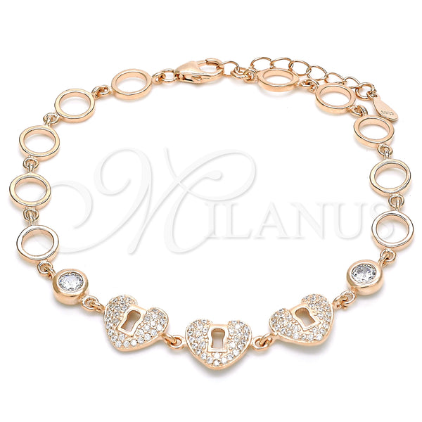 Sterling Silver Bracelet — Fancy Bracelet Heart and Lock Design with White — main product view — SKU 129808 | Plata 925 brazalete — elegante Bracelet corazón and Lock diseño with blanco — SKU 129808