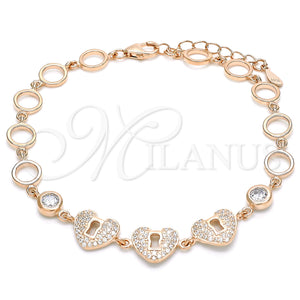 Sterling Silver Bracelet — Fancy Bracelet Heart and Lock Design with White — main product view — SKU 129808 | Plata 925 brazalete — elegante Bracelet corazón and Lock diseño with blanco — SKU 129808
