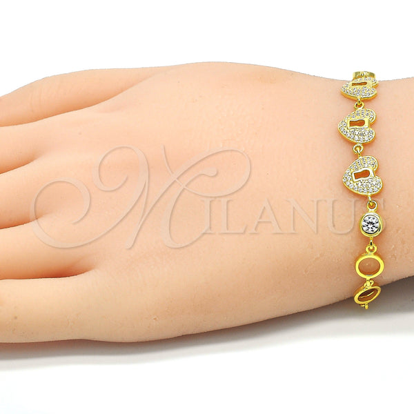 Sterling Silver Bracelet — Fancy Bracelet Heart and Lock Design with White — alternate product view — SKU 129809 | Plata 925 brazalete — elegante Bracelet corazón and Lock diseño with blanco — SKU 129809