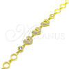 Sterling Silver Fancy Bracelet, Heart and Lock Design, with White Cubic Zirconia, Polished, Golden Finish, 03.369.0009.2.07 (06 MM Thickness, 7 Inches Length)