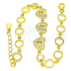 Sterling Silver Fancy Bracelet, Heart and Lock Design, with White Cubic Zirconia, Polished, Golden Finish, 03.369.0009.2.07 (06 MM Thickness, 7 Inches Length)
