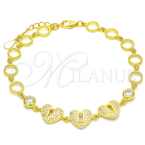 Sterling Silver Bracelet — Fancy Bracelet Heart and Lock Design with White — main product view — SKU 129809 | Plata 925 brazalete — elegante Bracelet corazón and Lock diseño with blanco — SKU 129809