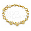 Sterling Silver Fancy Bracelet, Heart and Lock Design, with White Cubic Zirconia, Polished, Golden Finish, 03.369.0009.2.07 (06 MM Thickness, 7 Inches Length)