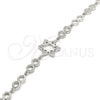 Sterling Silver Fancy Bracelet, Judaica and Star of David Design, with White Cubic Zirconia, Polished, Rhodium Finish, 03.369.0010.07 (05 MM Thickness, 7 Inches Length)