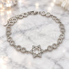 Sterling Silver Fancy Bracelet, Judaica and Star of David Design, with White Cubic Zirconia, Polished, Rhodium Finish, 03.369.0010.07 (05 MM Thickness, 7 Inches Length)