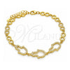 Sterling Silver Fancy Bracelet, Judaica and Hand of God Design, with White Cubic Zirconia, Polished, Golden Finish, 03.369.0011.2.07 (05 MM Thickness, 7 Inches Length)