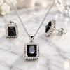 Sterling Silver Earring and Pendant Adult Set, with Black and White Cubic Zirconia, Polished, Rhodium Finish, 10.175.0061.4
