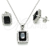 Sterling Silver Earring and Pendant Adult Set, with Black and White Cubic Zirconia, Polished, Rhodium Finish, 10.175.0061.4