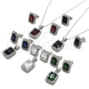 Sterling Silver Earring and Pendant Adult Set, with Black and White Cubic Zirconia, Polished, Rhodium Finish, 10.175.0061.4