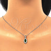 Sterling Silver Earring and Pendant Adult Set, with Green Cubic Zirconia and White Micro Pave, Polished, Rhodium Finish, 10.175.0068.2