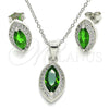 Sterling Silver Earring and Pendant Adult Set, with Green Cubic Zirconia and White Micro Pave, Polished, Rhodium Finish, 10.175.0068.2
