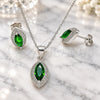 Sterling Silver Earring and Pendant Adult Set, with Green Cubic Zirconia and White Micro Pave, Polished, Rhodium Finish, 10.175.0068.2
