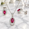 Sterling Silver Earring and Pendant Adult Set, with Ruby Cubic Zirconia and White Micro Pave, Polished, Rhodium Finish, 10.175.0068.3