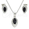 Sterling Silver Earring and Pendant Adult Set, with Black Cubic Zirconia and White Micro Pave, Polished, Rhodium Finish, 10.175.0068.4