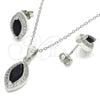 Sterling Silver Earring and Pendant Adult Set, with Black Cubic Zirconia and White Micro Pave, Polished, Rhodium Finish, 10.175.0068.4
