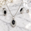 Sterling Silver Earring and Pendant Adult Set, with Black Cubic Zirconia and White Micro Pave, Polished, Rhodium Finish, 10.175.0068.4