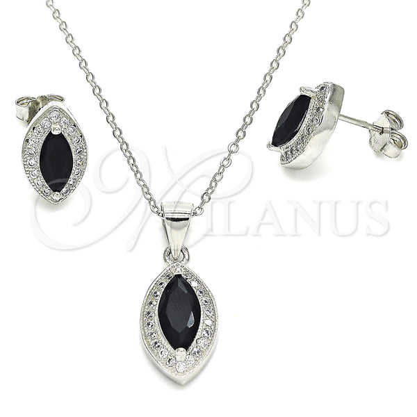 Sterling Silver Ring — Earring and Pendant Adult Set with Black Cubic — main product view — SKU 129830 | Plata 925 anillo — Earring and Pendant Adult Set with negro Cubic — SKU 129830