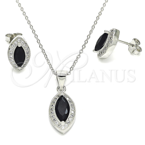 Sterling Silver Earring and Pendant Adult Set, with Black Cubic Zirconia and White Micro Pave, Polished, Rhodium Finish, 10.175.0068.4