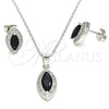 Sterling Silver Earring and Pendant Adult Set, with Black Cubic Zirconia and White Micro Pave, Polished, Rhodium Finish, 10.175.0068.4
