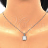 Sterling Silver Earring and Pendant Adult Set, with White Cubic Zirconia and White Micro Pave, Polished, Rhodium Finish, 10.175.0069