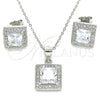 Sterling Silver Earring and Pendant Adult Set, with White Cubic Zirconia and White Micro Pave, Polished, Rhodium Finish, 10.175.0069