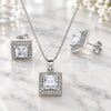 Sterling Silver Earring and Pendant Adult Set, with White Cubic Zirconia and White Micro Pave, Polished, Rhodium Finish, 10.175.0069