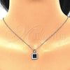 Sterling Silver Earring and Pendant Adult Set, with Sapphire Blue Cubic Zirconia and White Micro Pave, Polished, Rhodium Finish, 10.175.0069.1