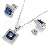 Sterling Silver Earring and Pendant Adult Set, with Sapphire Blue Cubic Zirconia and White Micro Pave, Polished, Rhodium Finish, 10.175.0069.1