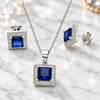 Sterling Silver Earring and Pendant Adult Set, with Sapphire Blue Cubic Zirconia and White Micro Pave, Polished, Rhodium Finish, 10.175.0069.1