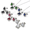 Sterling Silver Earring and Pendant Adult Set, with Sapphire Blue Cubic Zirconia and White Micro Pave, Polished, Rhodium Finish, 10.175.0069.1