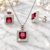 Sterling Silver Earring and Pendant Adult Set, with Ruby Cubic Zirconia and White Micro Pave, Polished, Rhodium Finish, 10.175.0069.2
