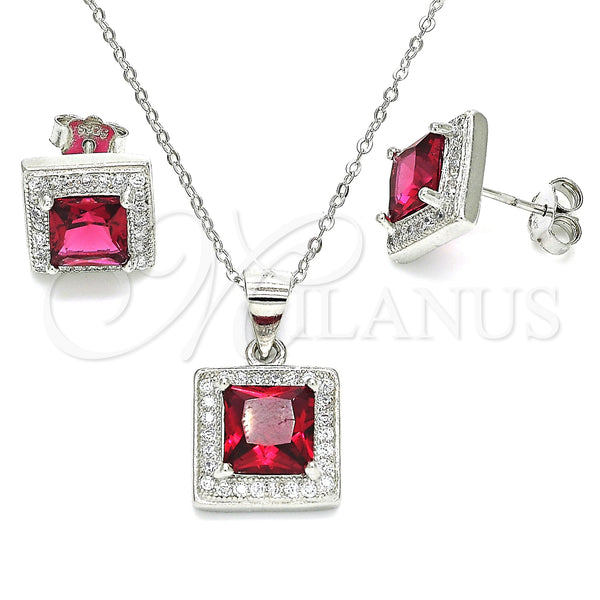 Sterling Silver Ring — Earring and Pendant Adult Set with Ruby Cubic — main product view — SKU 129833 | Plata 925 anillo — Earring and Pendant Adult Set with Ruby Cubic — SKU 129833