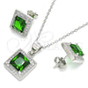 Sterling Silver Earring and Pendant Adult Set, with Green Cubic Zirconia and White Micro Pave, Polished, Rhodium Finish, 10.175.0069.3
