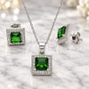 Sterling Silver Earring and Pendant Adult Set, with Green Cubic Zirconia and White Micro Pave, Polished, Rhodium Finish, 10.175.0069.3