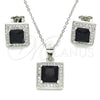Sterling Silver Earring and Pendant Adult Set, with Black Cubic Zirconia and White Micro Pave, Polished, Rhodium Finish, 10.175.0069.4