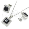 Sterling Silver Earring and Pendant Adult Set, with Black Cubic Zirconia and White Micro Pave, Polished, Rhodium Finish, 10.175.0069.4
