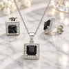 Sterling Silver Earring and Pendant Adult Set, with Black Cubic Zirconia and White Micro Pave, Polished, Rhodium Finish, 10.175.0069.4