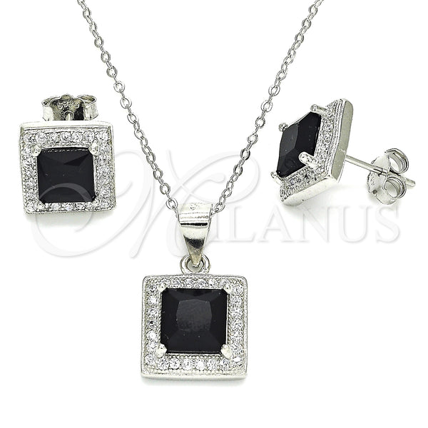 Sterling Silver Ring — Earring and Pendant Adult Set with Black Cubic — main product view — SKU 129835 | Plata 925 anillo — Earring and Pendant Adult Set with negro Cubic — SKU 129835
