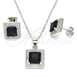 Sterling Silver Ring — Earring and Pendant Adult Set with Black Cubic — main product view — SKU 129835 | Plata 925 anillo — Earring and Pendant Adult Set with negro Cubic — SKU 129835