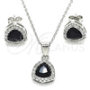 Sterling Silver Earring and Pendant Adult Set, with Black Cubic Zirconia and White Micro Pave, Polished, Rhodium Finish, 10.175.0070.4
