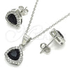 Sterling Silver Earring and Pendant Adult Set, with Black Cubic Zirconia and White Micro Pave, Polished, Rhodium Finish, 10.175.0070.4