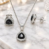 Sterling Silver Earring and Pendant Adult Set, with Black Cubic Zirconia and White Micro Pave, Polished, Rhodium Finish, 10.175.0070.4